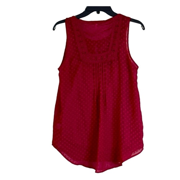 Daniel Rainn Women's Raised Dot Lace Crochet Cranberry Peasant Blouse Sz Small - Picture 2 of 8